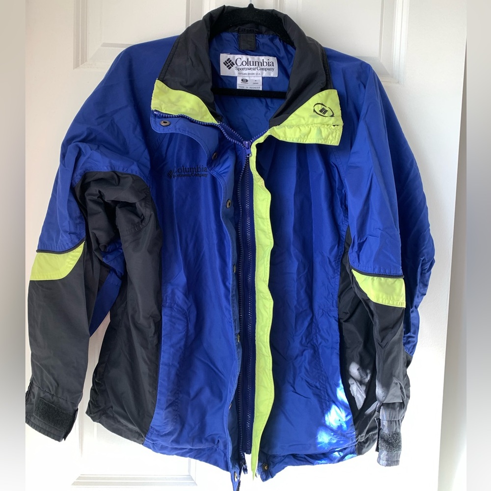 Columbia Bugaboo Vintage Coat Jacket 90s‎ lime green Blue Black Wind Sz S Men’s
